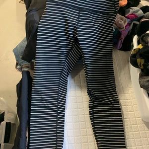 Cropped black and white striped high waisted leggings